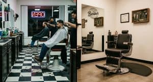 Side by side comparison of barbershop floor vs private barber suite