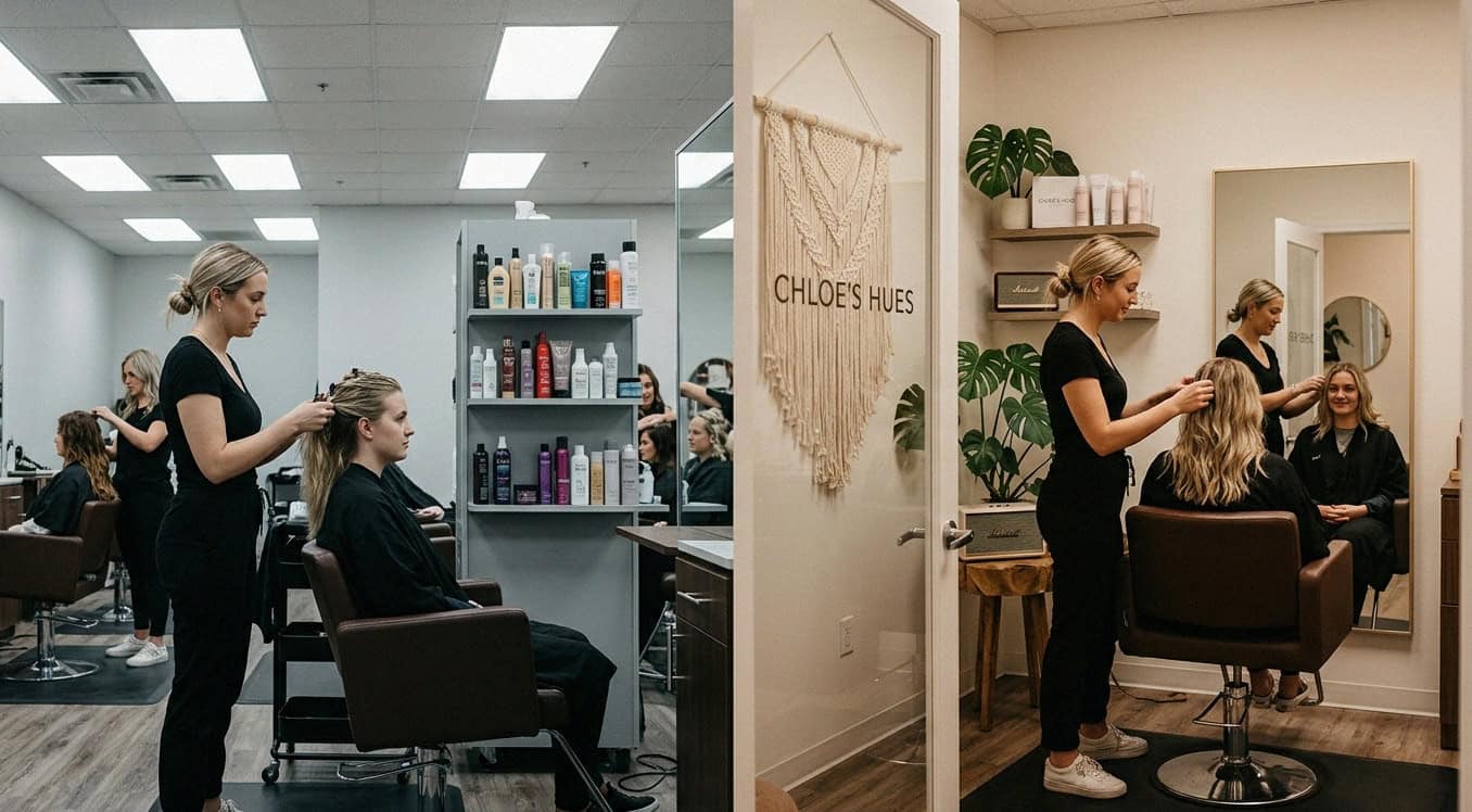 Comparison of open salon floor vs private salon suite