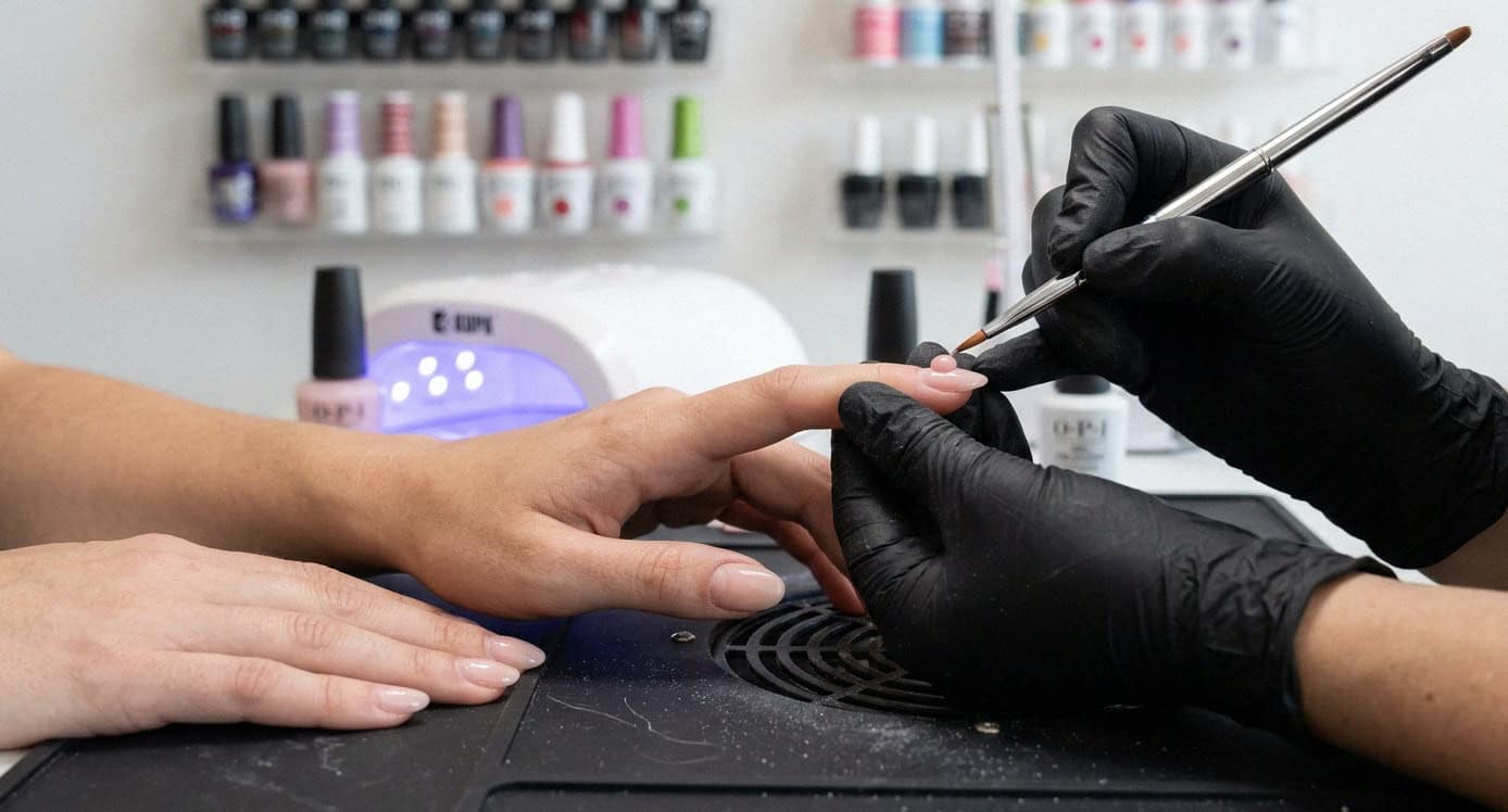 Nail technician performing gel nail application