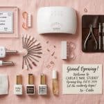 Nail tech grand opening essentials flatlay with TDLR license