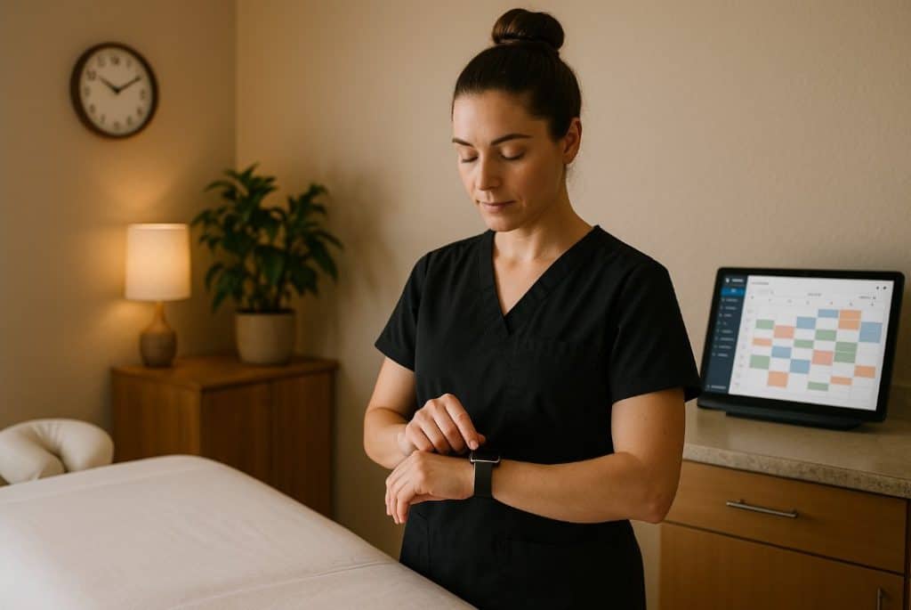 Massage therapist waiting on late client.